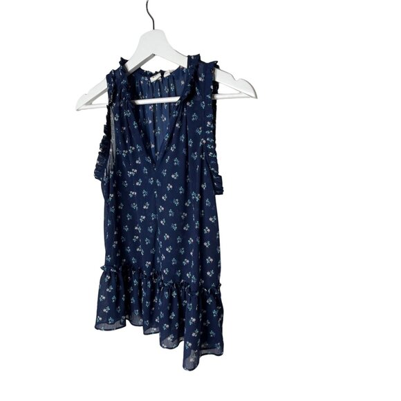 Gap Floral Ruffle Peplum Tank Top Blue White Small Sleeveless Blouse - Picture 1 of 8